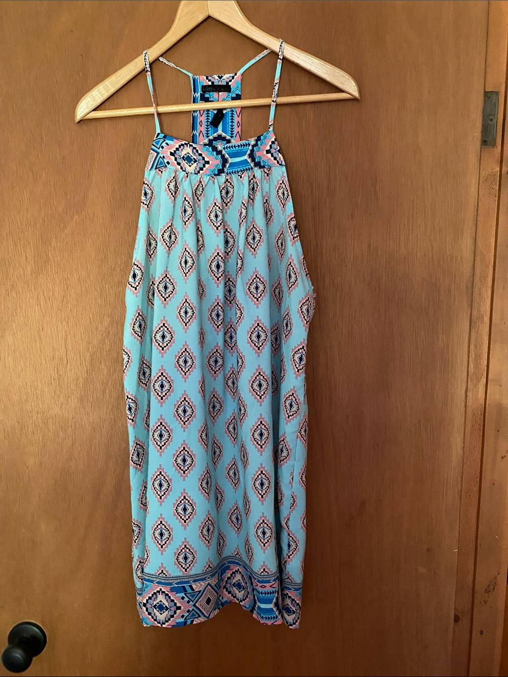 Billabong Aqua, Navy & Pink Geometric Summer Dress
